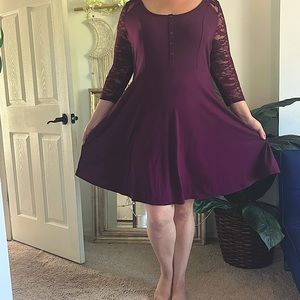 TORRID SIZE 2 3/4 SLEEVE LACE PURPLE SKATER DRESS A LINE SIZE 16 BARELY WORN